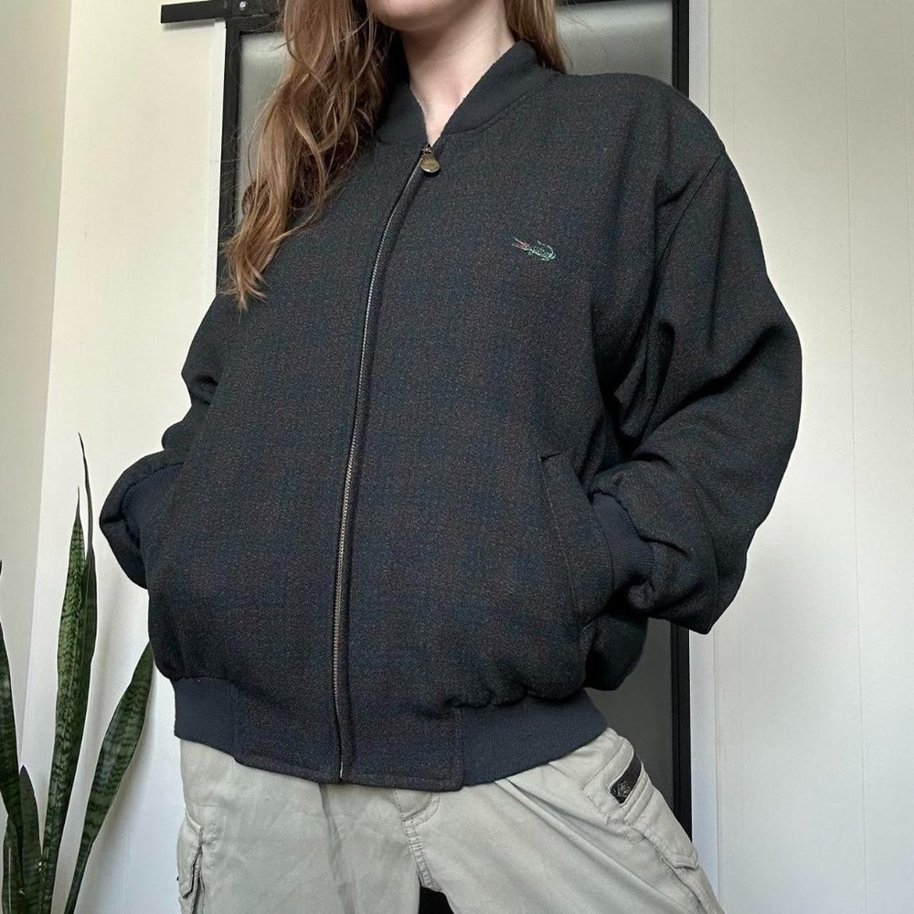 Vintage 1990s Lacoste Crocodile Wool Plaid Harrington Bomber Jacket